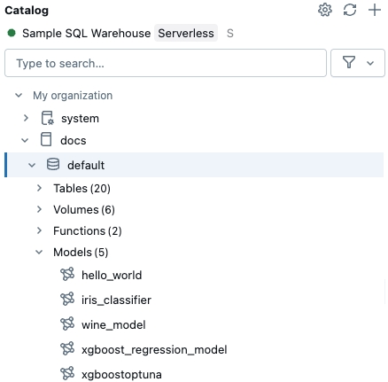 Section of catalog explorer tree showing models.