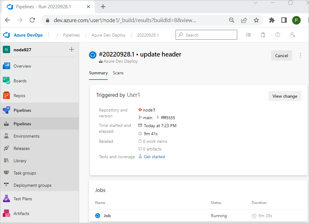 Screenshot of GitHub workflow running after test update.