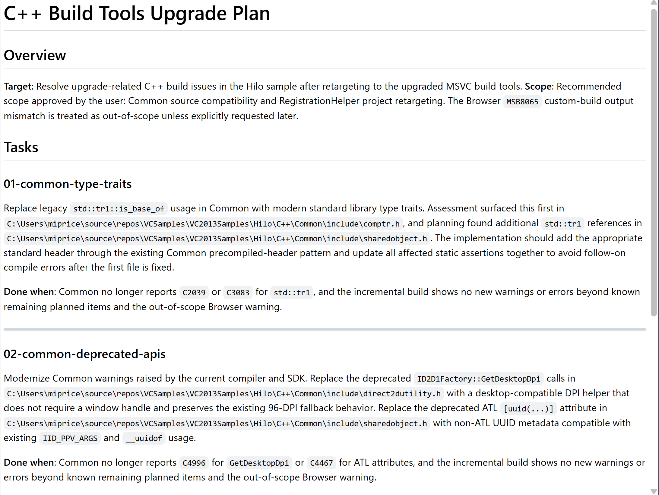 Screenshot of the rendered contents of a plan.md file.