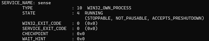 Screenshot of service status check.