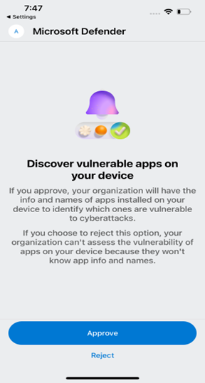 Screenshot that shows the Microsoft Defender for Endpoint mobile iOS TVM EUPI after the new update.