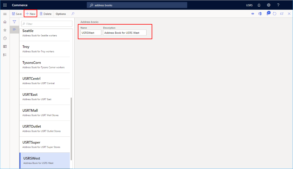 Screenshot of an example address book.
