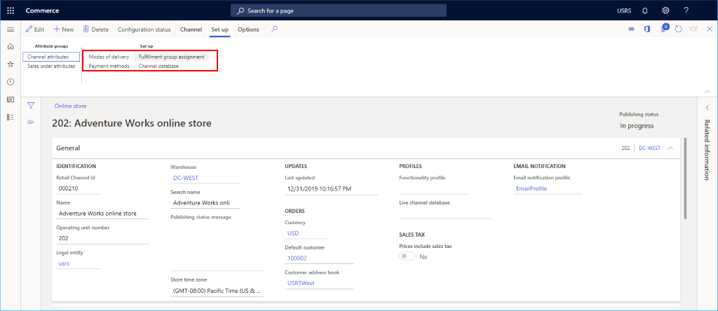 Screenshot of additional online channel setup actions.