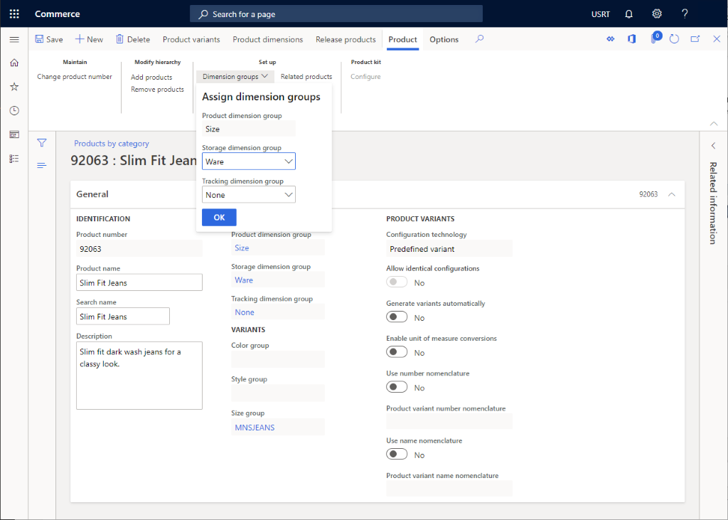 Screenshot of product details in Commerce.