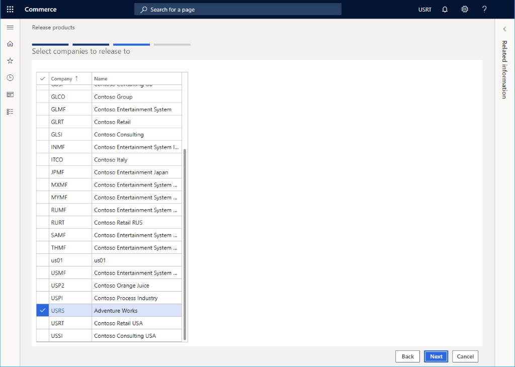 Screenshot of selecting a legal entity.