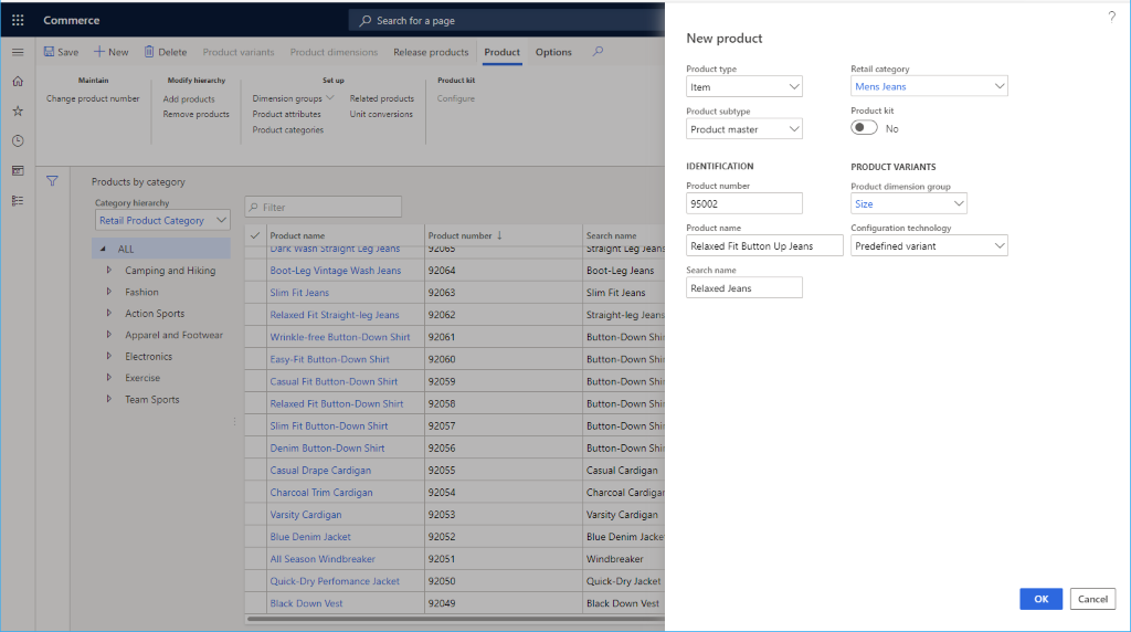 Screenshot of creating a new product in Commerce.