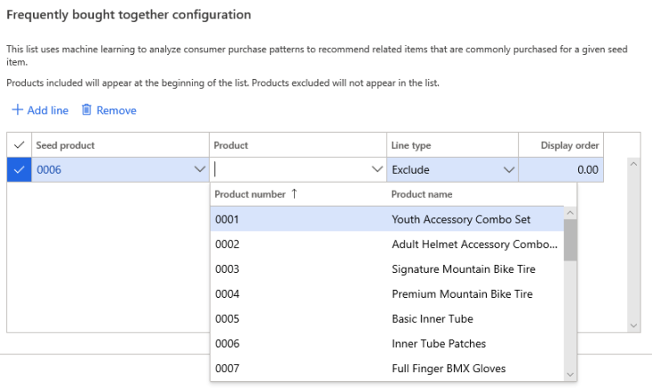 Screenshot of searching for a product on the Frequently bought together list.