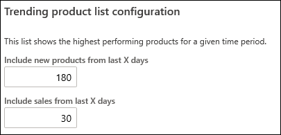 Screenshot of example Trending list default parameters.