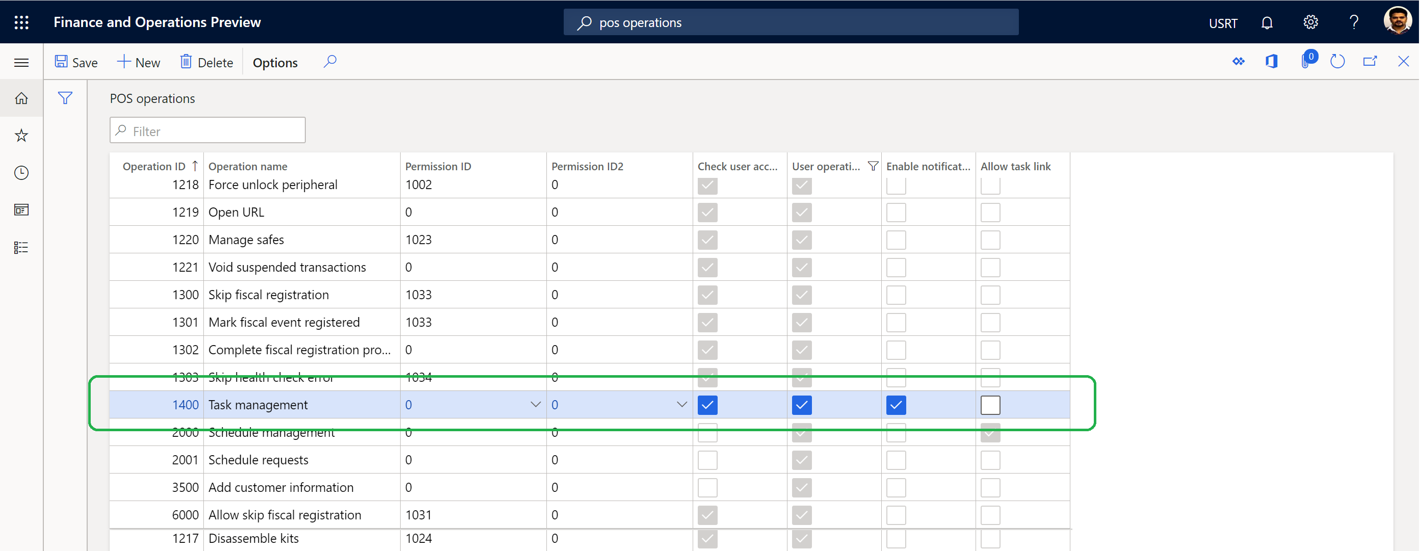 Screenshot of the Task management operation on the POS operations page.