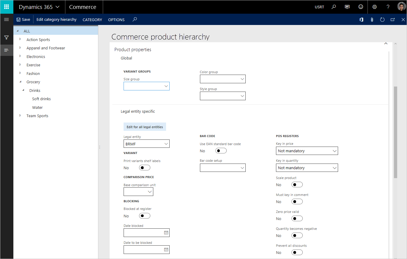 Screenshot of fields grouped based on the properties' scope of applicability.