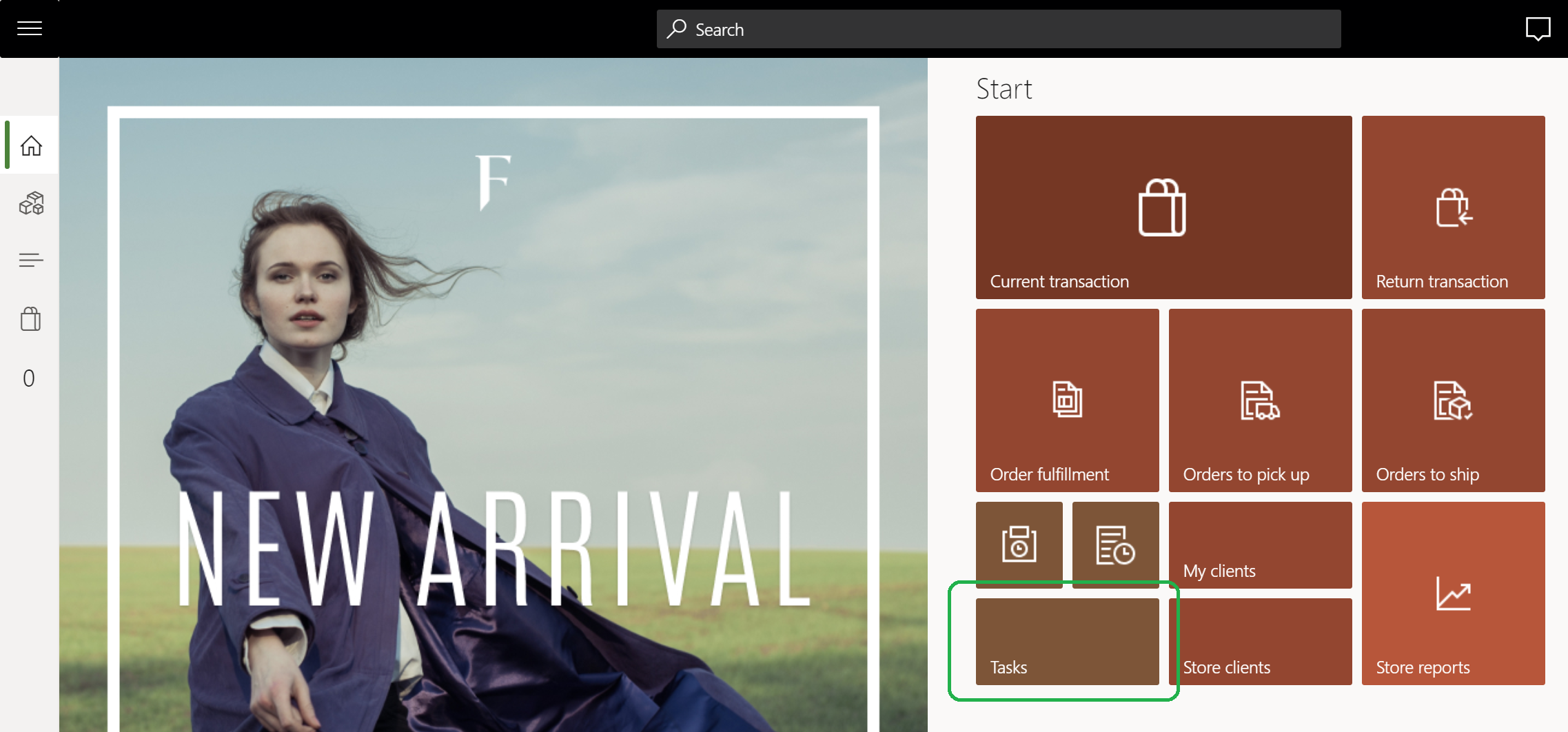 Screenshot of a Tasks tile on a POS home page.