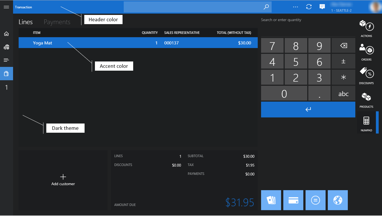 Screenshot of POS Transaction screen with Dark theme.