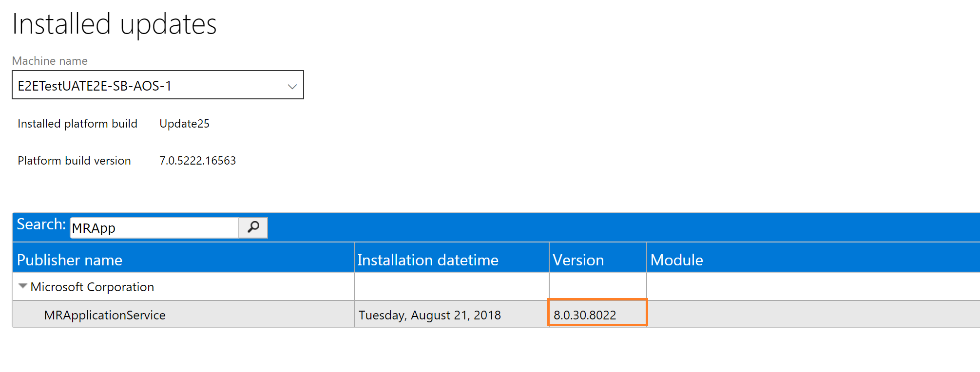 Screenshot of MRApplicationService version information.