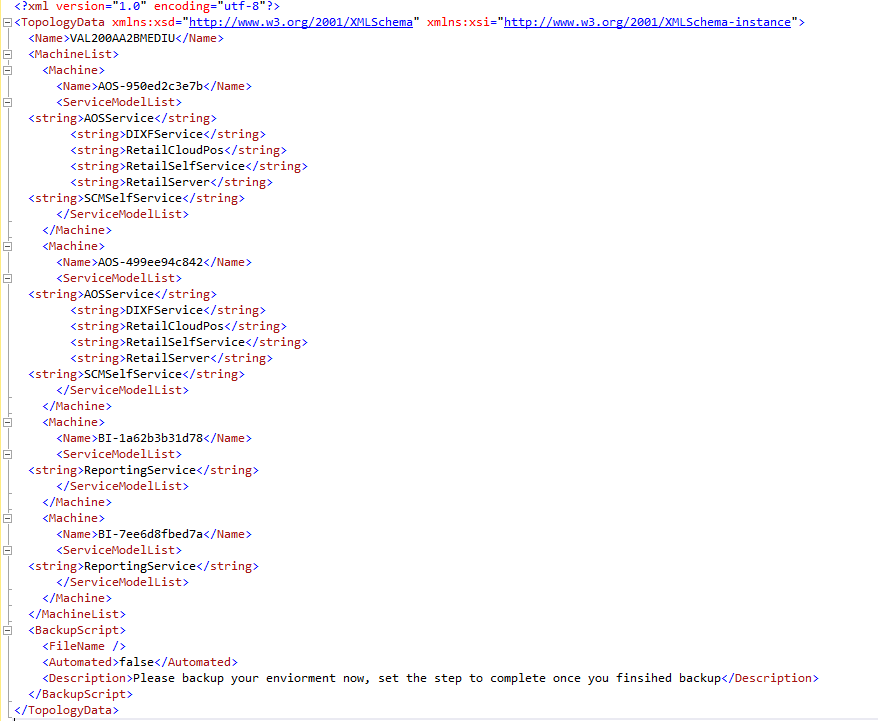 Screenshot of topology configuration data.