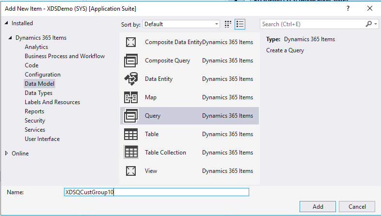 Screenshot of adding a new query.