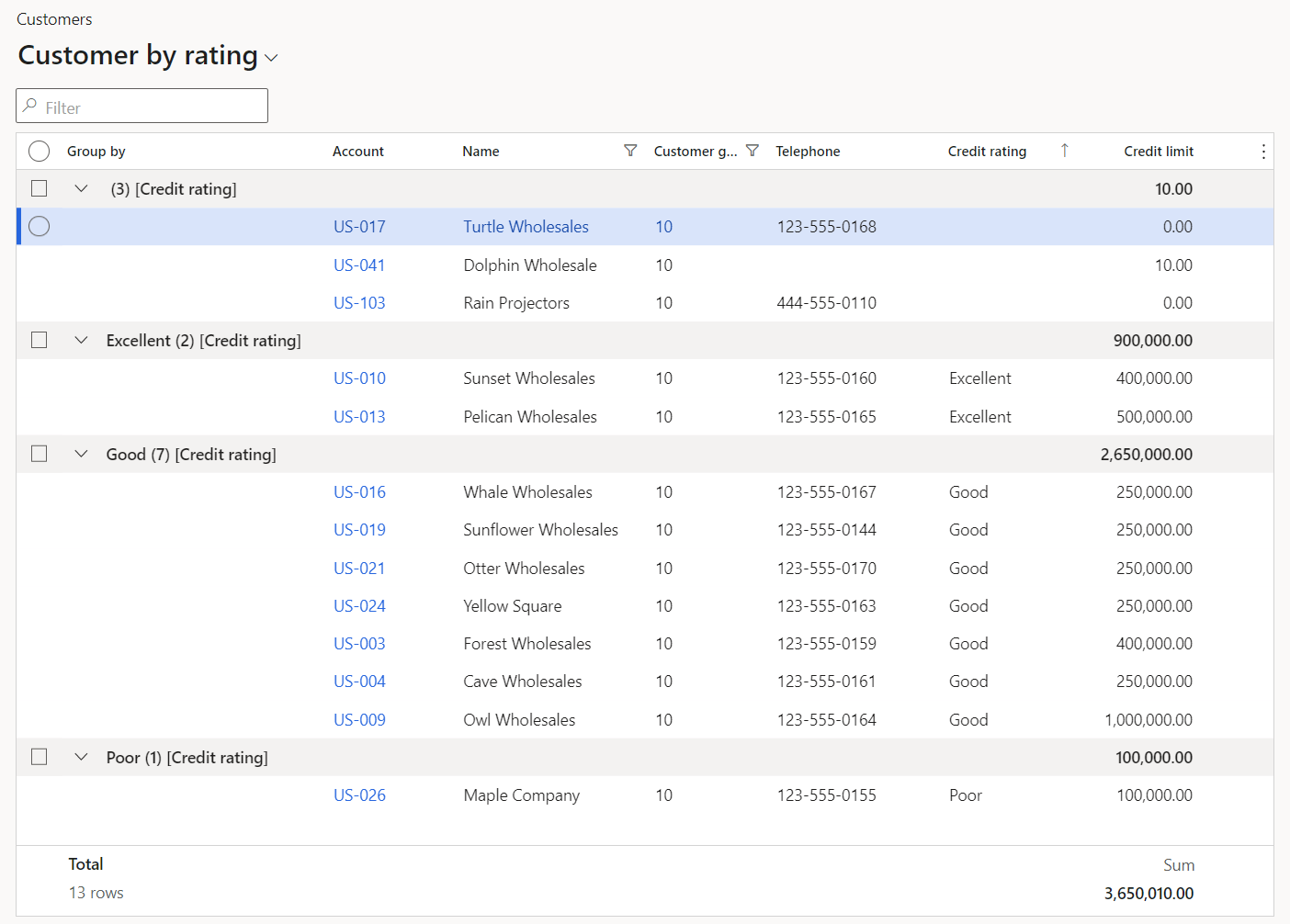 Screenshot of grouping data in a grid.