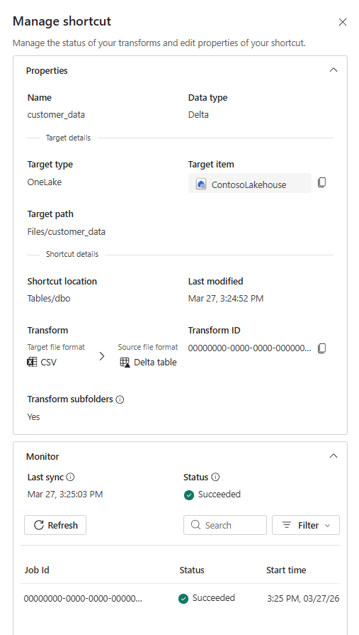 Screenshot that shows 'monitoring hub' for viewing transformation status.