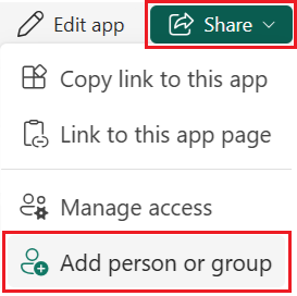 A screenshot showing the 'Add person of group' option in the popup menu that appears when selecting the share button.