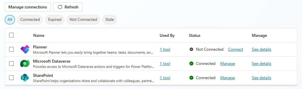 Connection settings page under agent settings