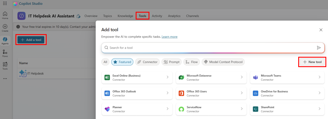 Screenshot of the 'Add tool' screen.