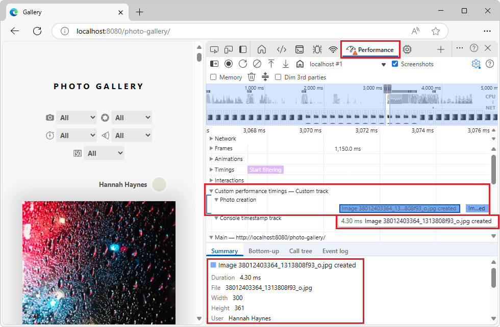 The Photo creation custom track