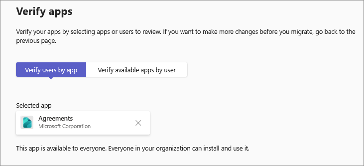 Screenshot showing the option to verify available for each user and users who receive a particular app.
