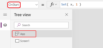 Screenshot of the App object selected in the Tree view pane. The properties pane is visible.