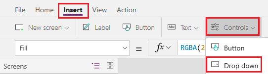 Screenshot that shows how to add a dropdown list.