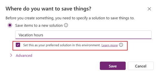 Sceenshot of saving plan to preferred solution in a environment