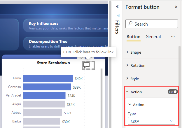 Screenshot of a Q&A button in a Power BI report.