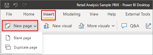 Screenshot of the New page menu item.