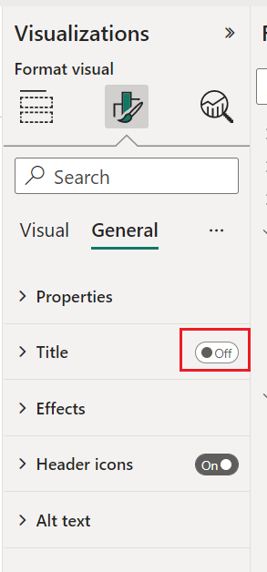 Screenshot of visualizations pane with the Title switch turned off. 