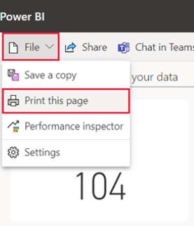 Screenshot of the dropdown File menu expanded, and 'Print the page' selected.