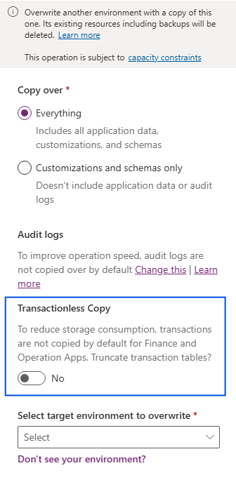 Diagram for disabling transactionless copy.
