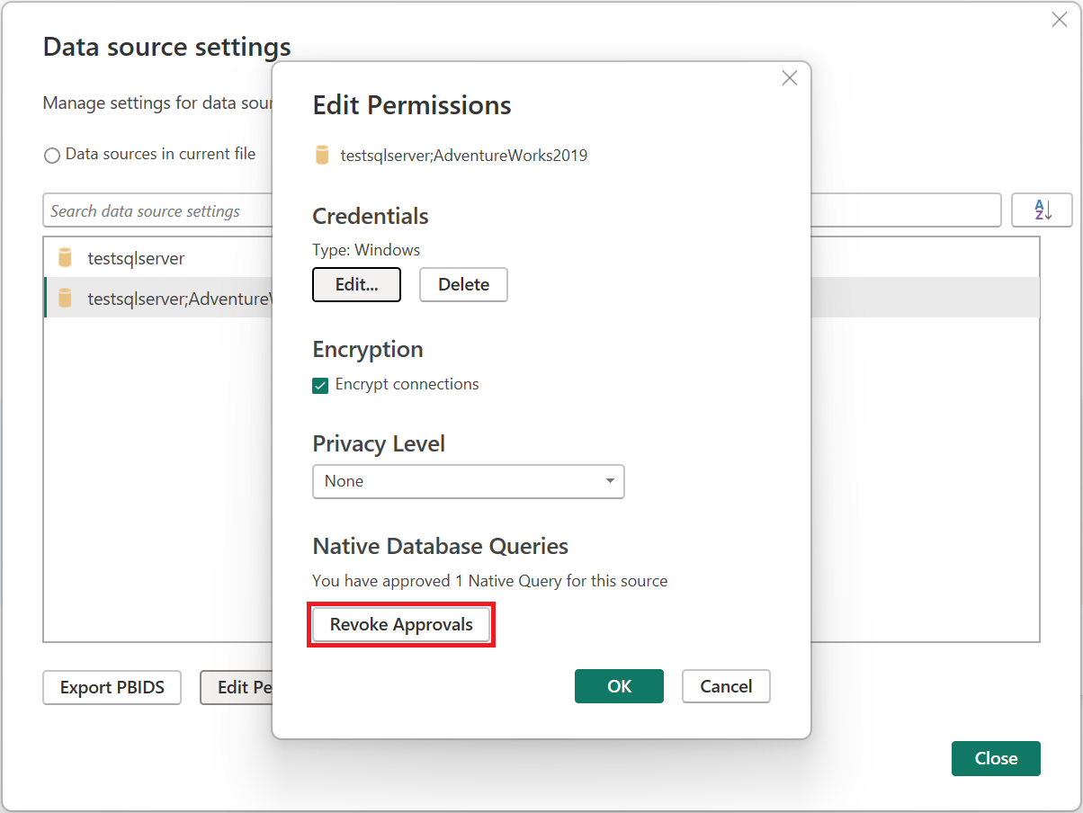 Screenshot of the edit permissions dialog with revoke approvals emphasized.