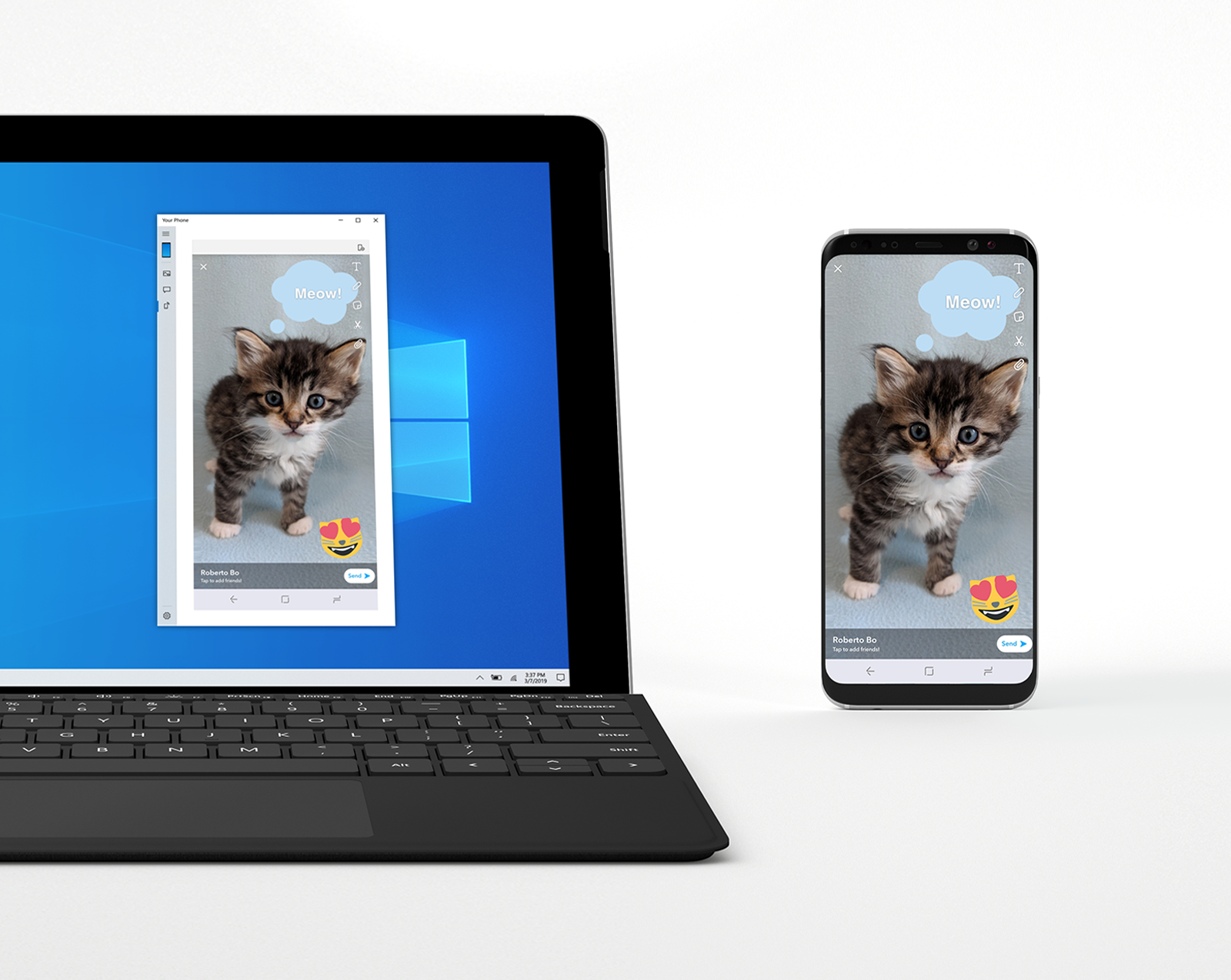 Your Phone showing a message from your phone on your PC.