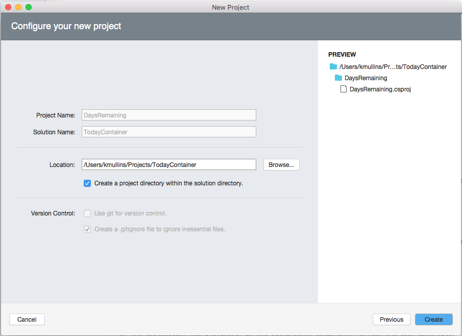 Review the project and click the Create button to create it