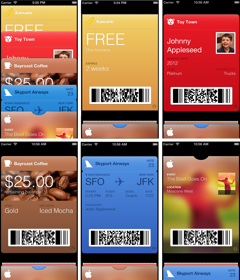 The five pass types are shown in this screenshot