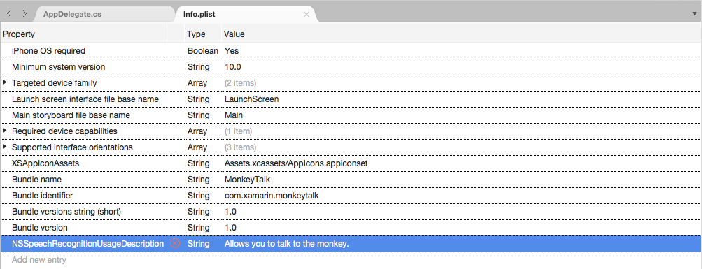 Adding NSSpeechRecognitionUsageDescription