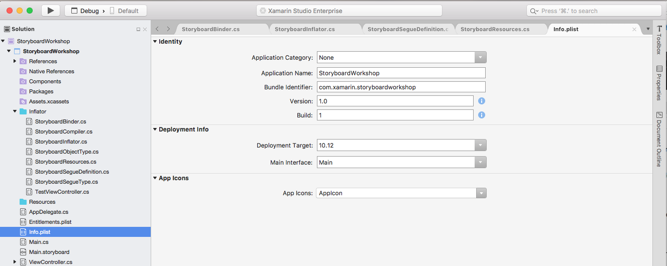 The Visual Studio for Mac plist editor