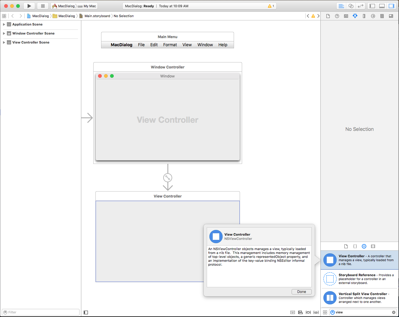 Selecting a View Controller from the Library