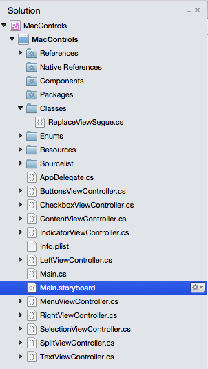 Selecting the Main Storyboard in the Solution Explorer