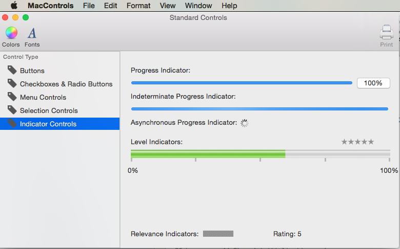 Example indicator controls