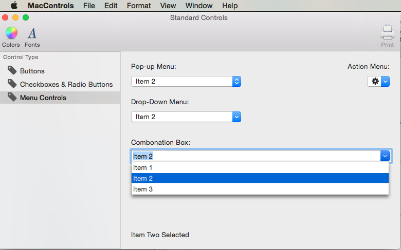 Example menu controls