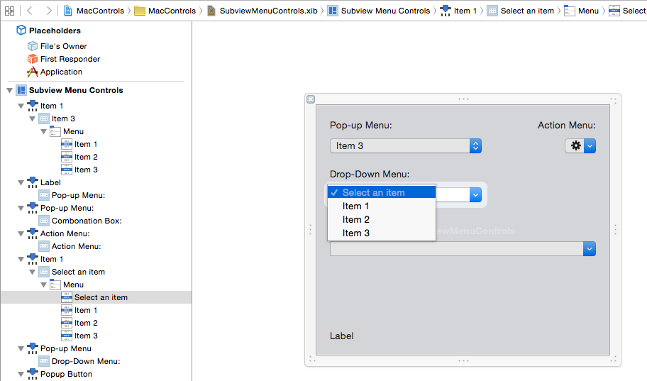 An example menu control