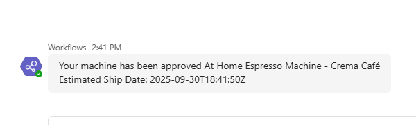 Screenshot of the approved machine request.