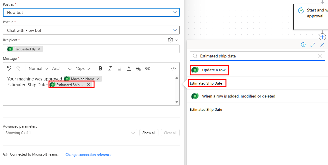 Screenshot showing the message field where the Estimated Ship Date block should be placed.