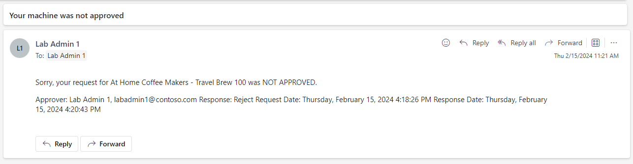 Screenshot of the rejection email.