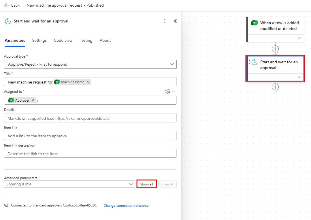 Screenshot showing the show all selection for parameters.