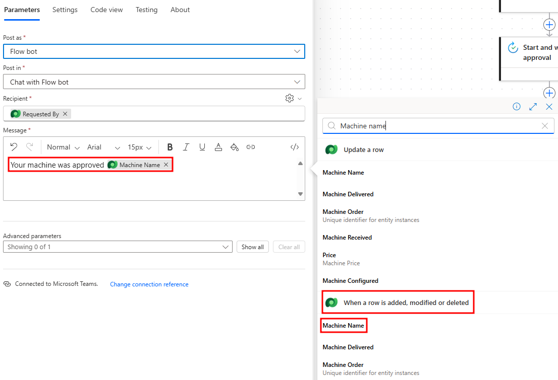 Screenshot with a box around the Machine Name dynamic content to be inserted.